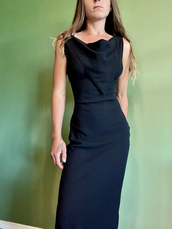 Richard Tyler Vintage Dress Cowl Neck Ruched Black Size S - Image 2 of 4