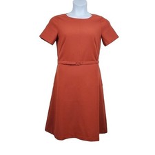 Ann Taylor Factory Short Sleeve Rust Orange Belted A-Line Dress Size 6 Tall NWT