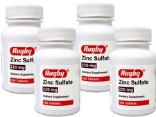 4 Pack - Rugby Zinc Sulfate 220 mg Tablets Dietary Supplement - 100 Tablets