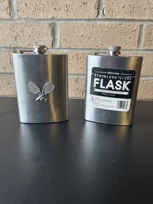 Set of Two Stainless Steel Flask 8 oz 5 in x 4 in x 1 in Drink Party Tardy Bar