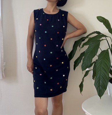 Vintage United Colors Of Benetton 100% Cotton Retro Polkadot Navy Dress Size M