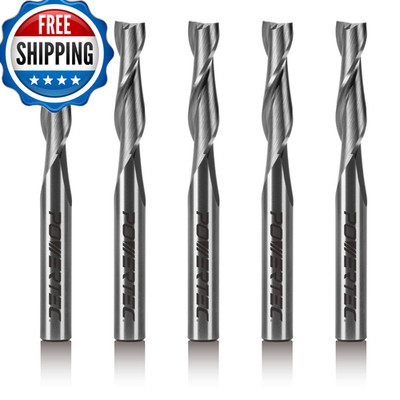 Powertec Tungsten Carbide Upcut Spiral Router Bits 5Pk 1/4 Shank 1/4 Cutting