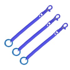 3 x Retractable Coil Springs Keychain w Lobster Clasp Keyring Dark Blue