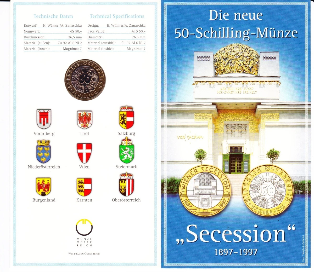 50 Schilling-Münze  - Österreich - 1997 - "Secession"- 1897 - 1997
