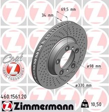 1x Bremsscheibe COAT Z ZIMMERMANN 460.1561.20 für PORSCHE 911 996 991 997 992
