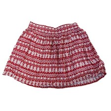 Girls Red  White Floral Elastic Waist Skirt L 10-12 Lightweight Cotton Blend