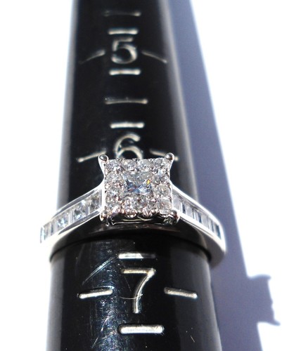 14k Solid White Gold Natural Princess Cut Diamond Ring Band W/Accents - Size 6.5 - Picture 20 of 24