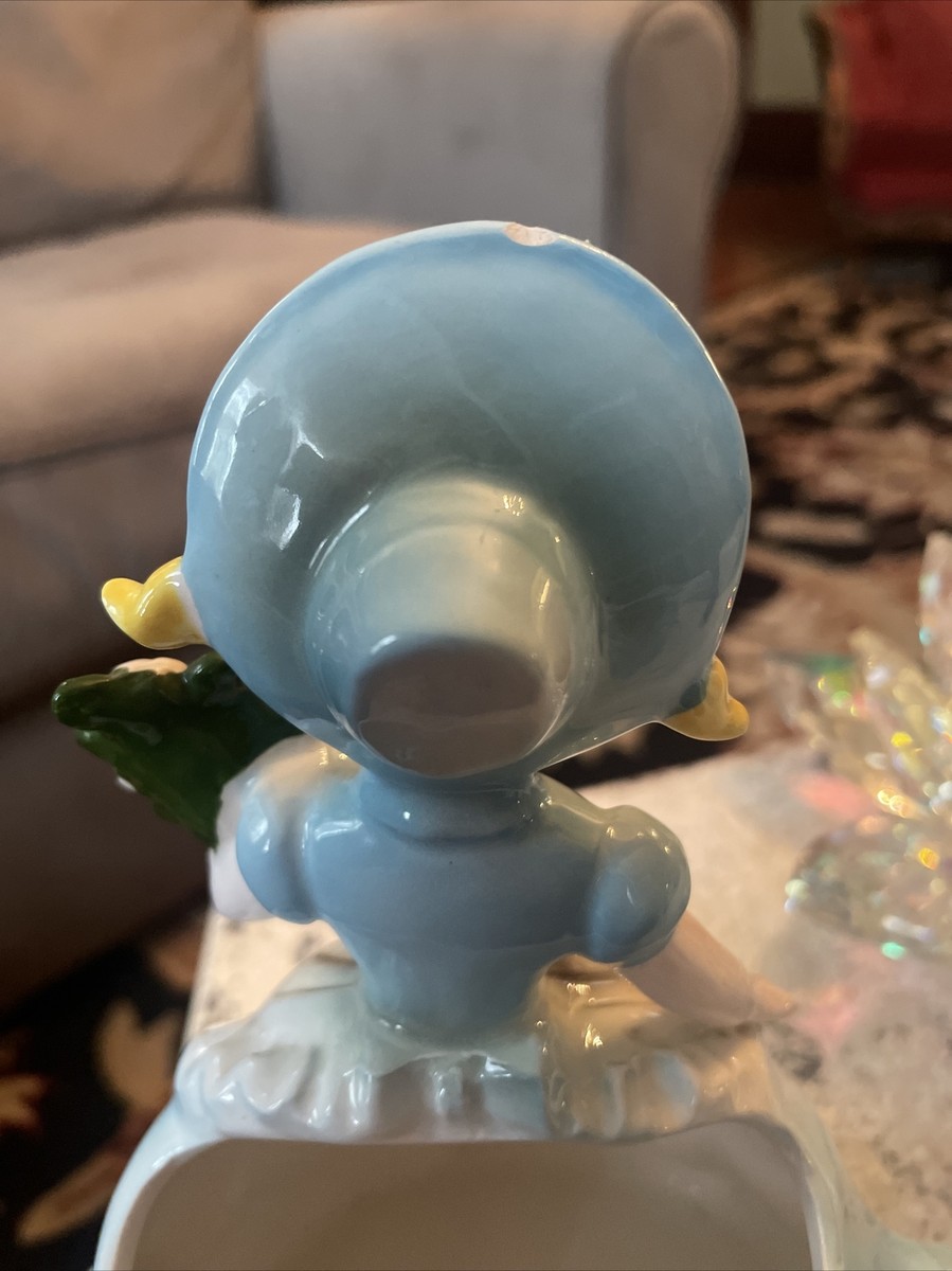 Vintage NAPCO SPRINGTIME Shopper Girl Figurine Planter Blue Dress