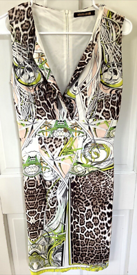 Roberto Cavalli Animal Leopard Print Dress Lime Green White Large L Emblem  | eBay