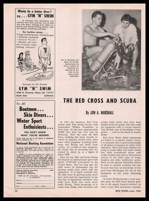 1958 Gym N Swim Los Angeles Hairy Chested Muscle Man Skin Diver Cartoon Print Ad