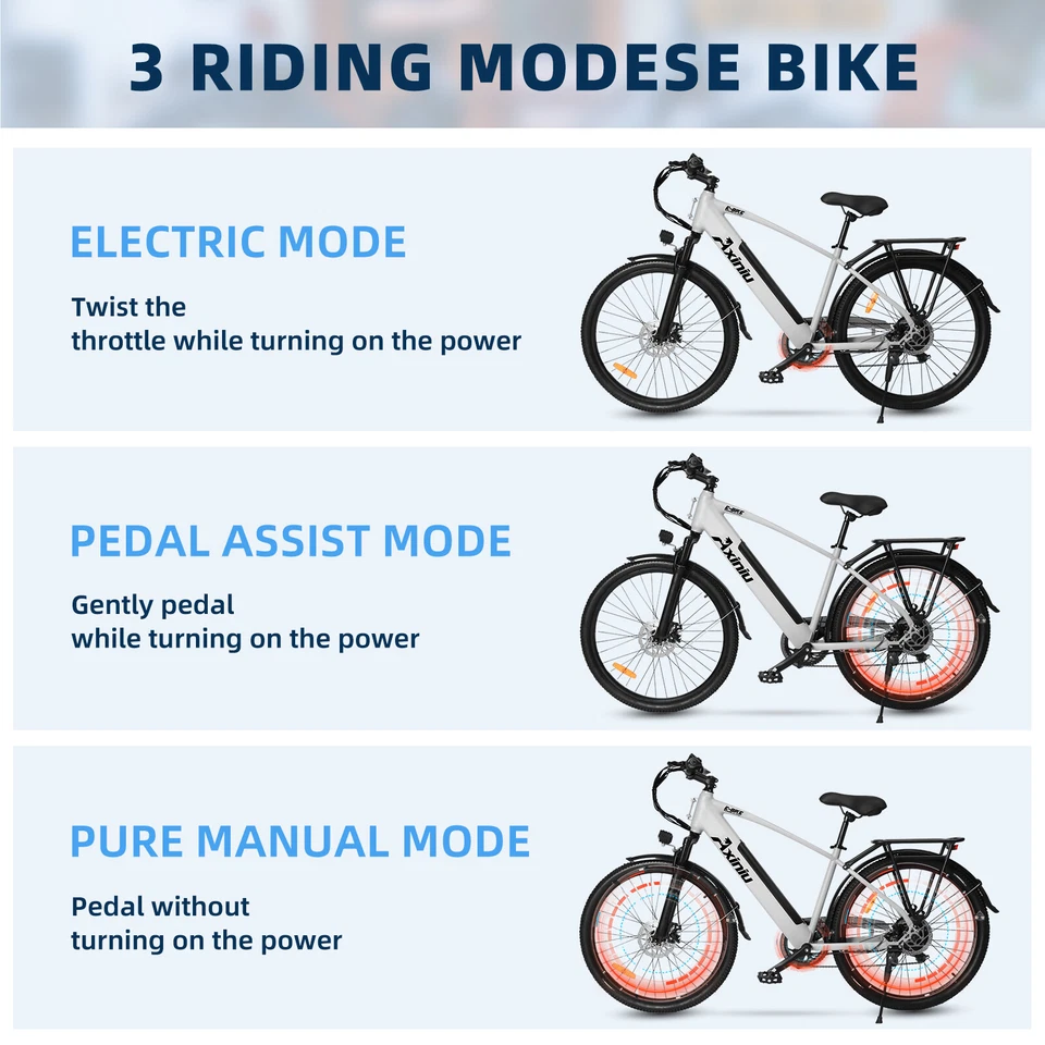 26" Peak 750W Ebike 36V Electric Bicycle 25Mph Motor Commuter Mountain Bike - Image 4 of 4