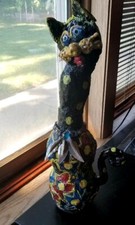 Adorable Cat Figure Whimsical Handmade Paper Mache. Colorful Hand painted