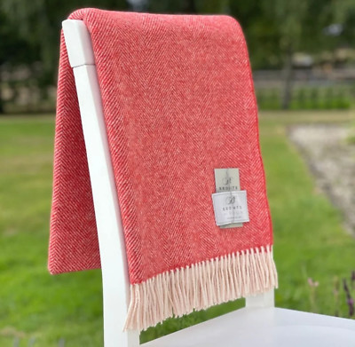 Bronte by Moon Flame Red Herringbone Shetland Überwurf Decke reine Schurwolle NEU