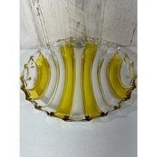 Vintage Walther Round Serving Plate Dish Yellow Crystal Stripe Design 12'