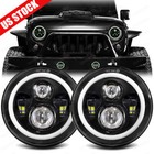 Pair 7" Inch Round LED Headlights Angle Eyes DRL For Jeep Wrangler JK LJ TJ CJ