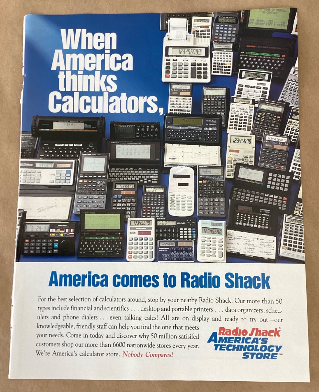 Radio Shack ad 1993 original vintage print 1980s retro photo art calculators
