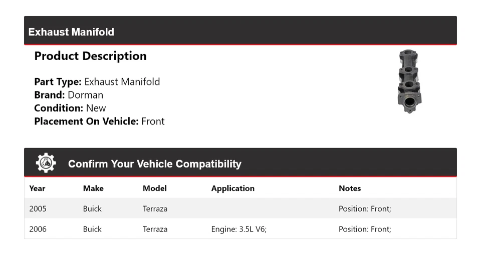 Передний выпускной коллектор для Buick Terraza Dorman 2005-2006 годов выпуска - Изображение 2 из 4