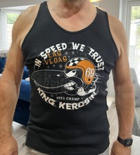 King Kerosin Mens Black Las Vegas Speed We Trust Biker Vest Shirt Biker Size XL