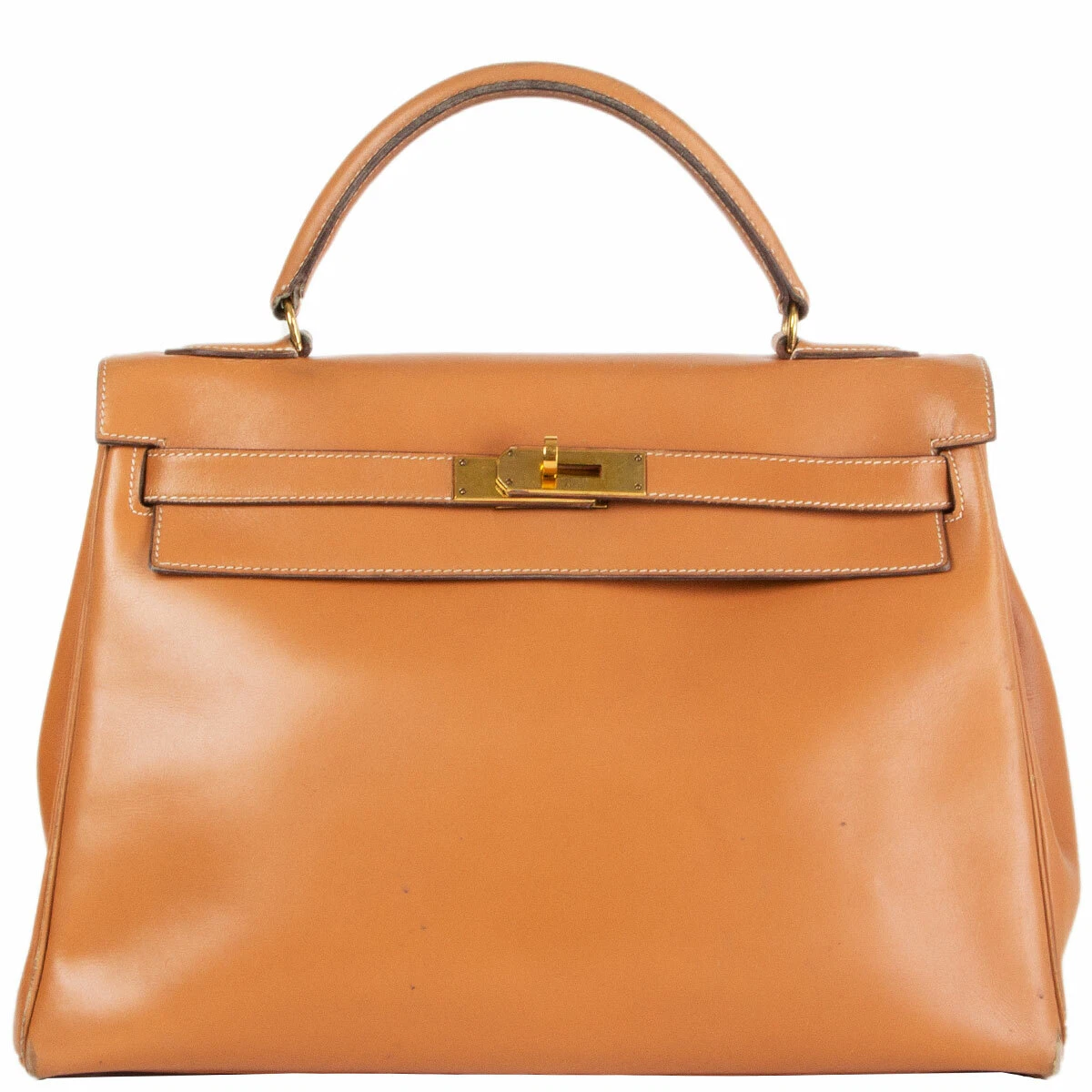 62709 auth HERMES beige Natural Box leather KELLY 32 RETOURNE Bag