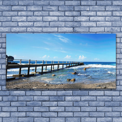 Tableau Image Impression sous verre 140x70 Paysage Mer Pierres Ville