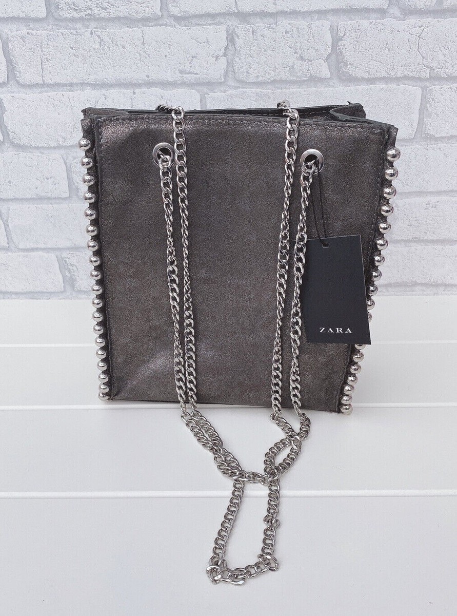 Shoulder Bag Zara Studded Tote BNWT ZARA METALLIC GREY STUDDED