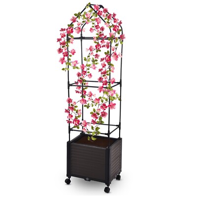 Blumenkasten auf Rädern mit Rankhilfe 3 Ebenen 42x30xH160 cm Bewässerungssystem