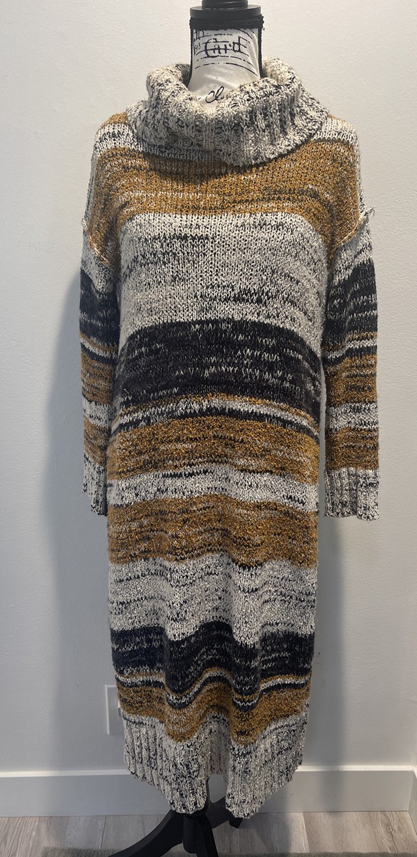 Free People FP Beach Chunky Knit Sweater long Oversized Dress Brown Striped  XS | eBay