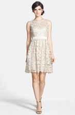  ADRIANNA PAPELL EMBROIDERED LACE OVERLAY FIT & FLARE  DRESS sz 4