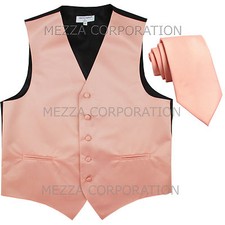 New Men's Vesuvio Napoli Tuxedo Vest 2.5" Skinny Necktie party Mauve Pink formal