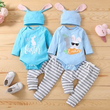 Newborn Baby Boys Girls First Easter Bunny Romper Outfits Kids Jumpsuit Hat Set