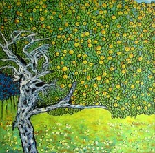 Gustav Klimt Garden Apple Tree Repro, pintura al óleo pintada a mano de calidad 36x36 pulgadas