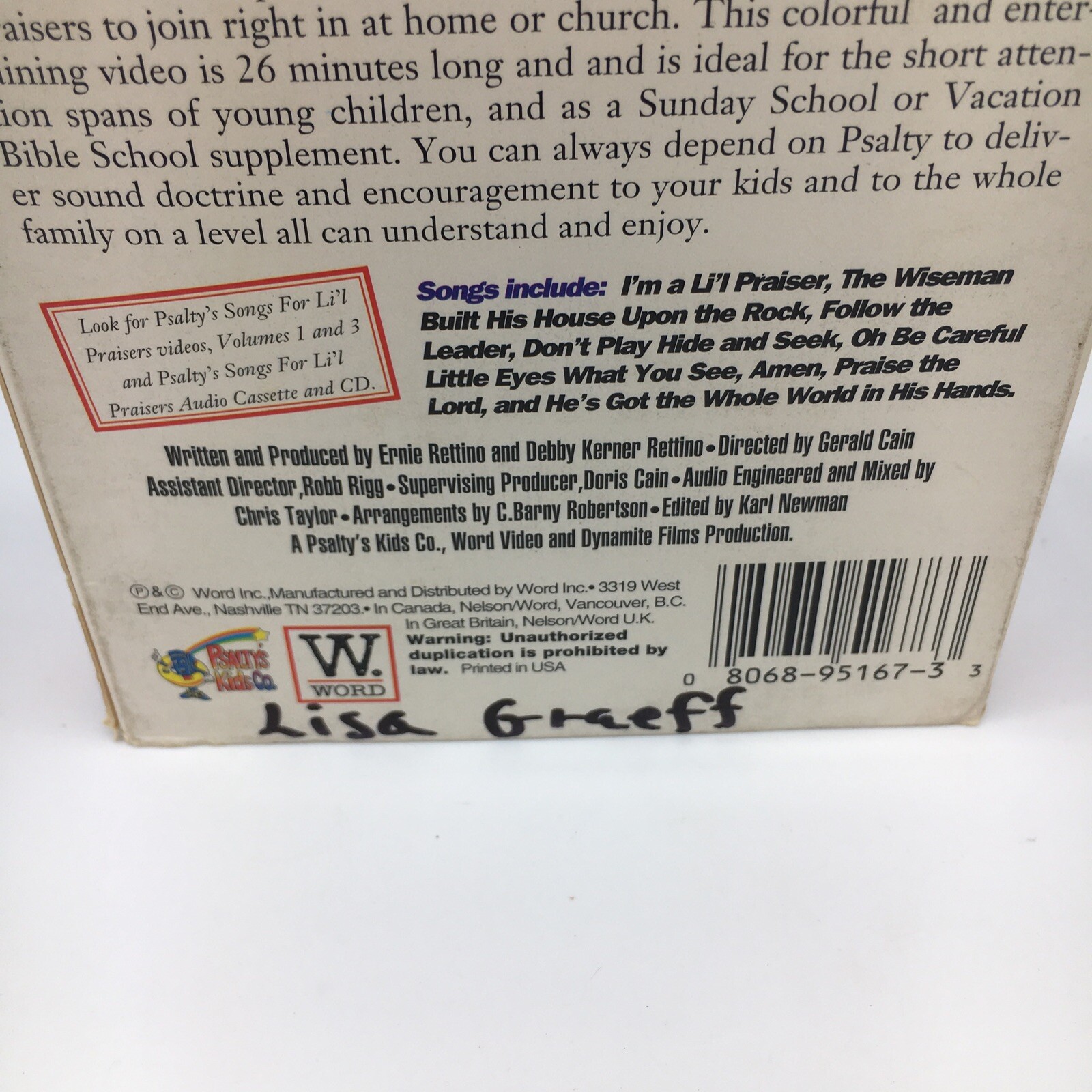 Psalty's Songs For Little Praisers Volume 2 VHS Christian Jesus