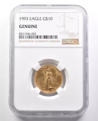 1993 $10 American Gold Eagle 1/4 Oz 0.25 Oz Gold Genuine NGC *0881
