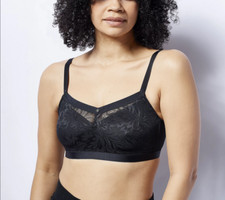 Breezies Jacquard Shine Wirefree Support Bra-Black-Large A455367 NEW