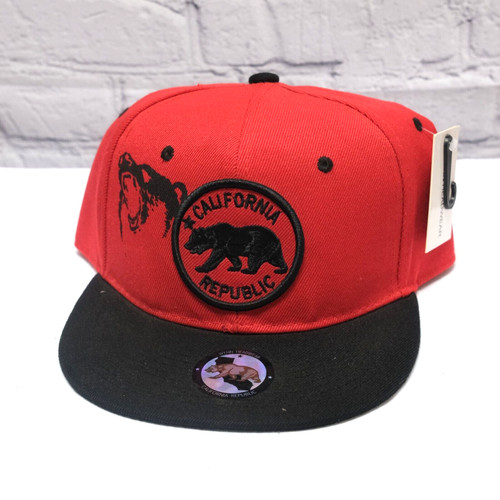 WYNN Headwear California Republic Snapback Hat (Red & Black) with Embroidered
