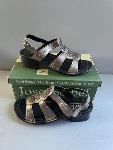 Josef Seibel Perlato Bronze Schwarz Sandaletten UK 4 EUR 37