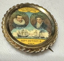 Vintage 1909 Henry Hudson River Robert Fulton Paddle Steamer Pin Pinback Button