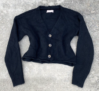 Urban Outfitters Cropped Soft Black Button Up Womens Sweater Size XL/TG