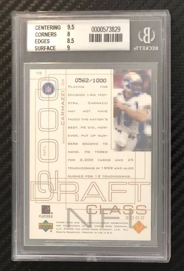 2000 Upper Deck Pros & Prospects Giovanni Carmazzi RC Hofstra Card #119 BGS 8.5 - Image 2 of 2