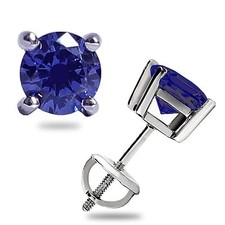 1.00 Ct Created Tanzanite Stud Earrings 14K White Gold 5mm Basket Screw Backs
