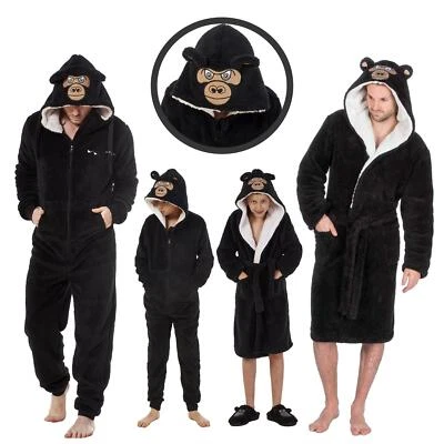 KEANU Herren/Kinder Kuschel Fleece Morgenmantel/1onesie 3D Gorilla Kapuze passend Mini Me
