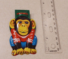 Vintage Tin Litho Noisemaker Party Clicker Chimpanzee Made in Japan Bright Color