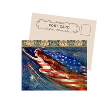 American Flag Lady With Fireworks New Antique Image Postcard