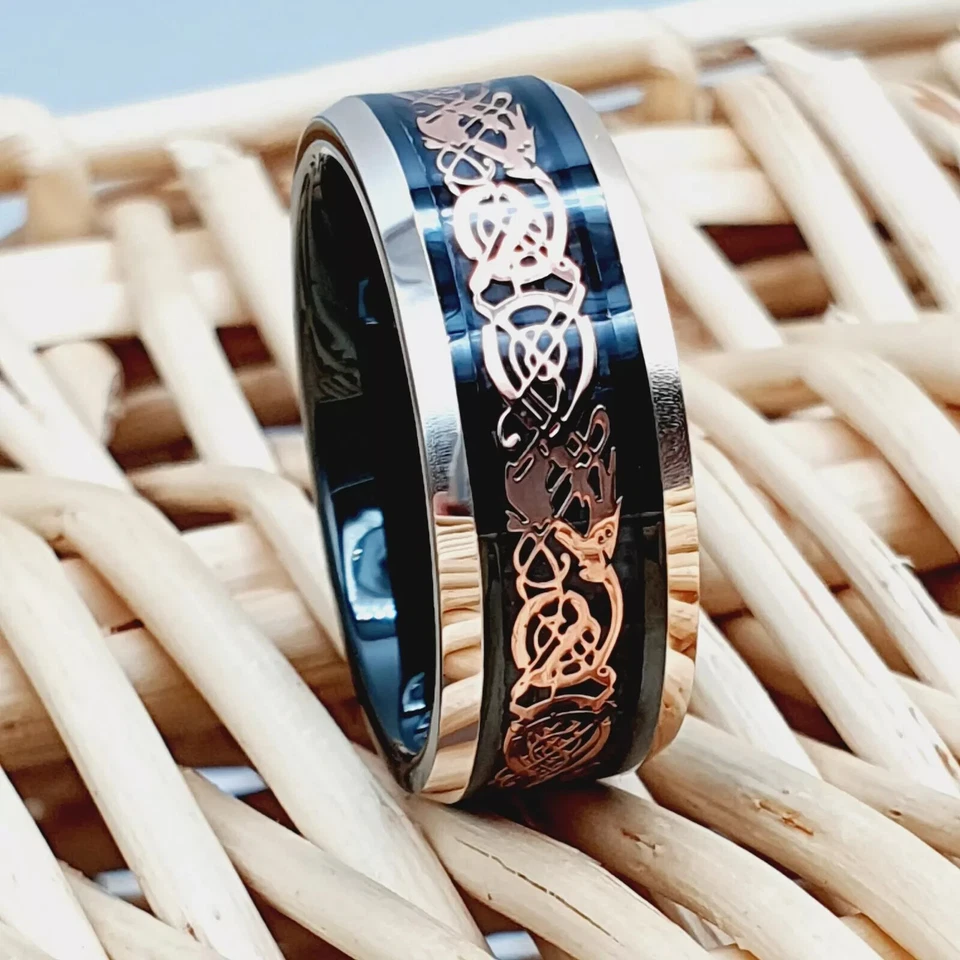 Black Tungsten Ring Celtic Dragon Knot Inlay Tungsten Wedding Band For Men Women - Image 4 of 4