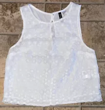 Divided H&M Size 4 Small Crochet Sheer High Neck Cropped Blouse Tank Top White