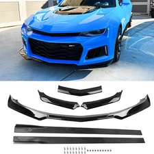 1LE Style Glossy Black Front Bumper Lip Side Skirt For 2016-2024 Chevy Camaro