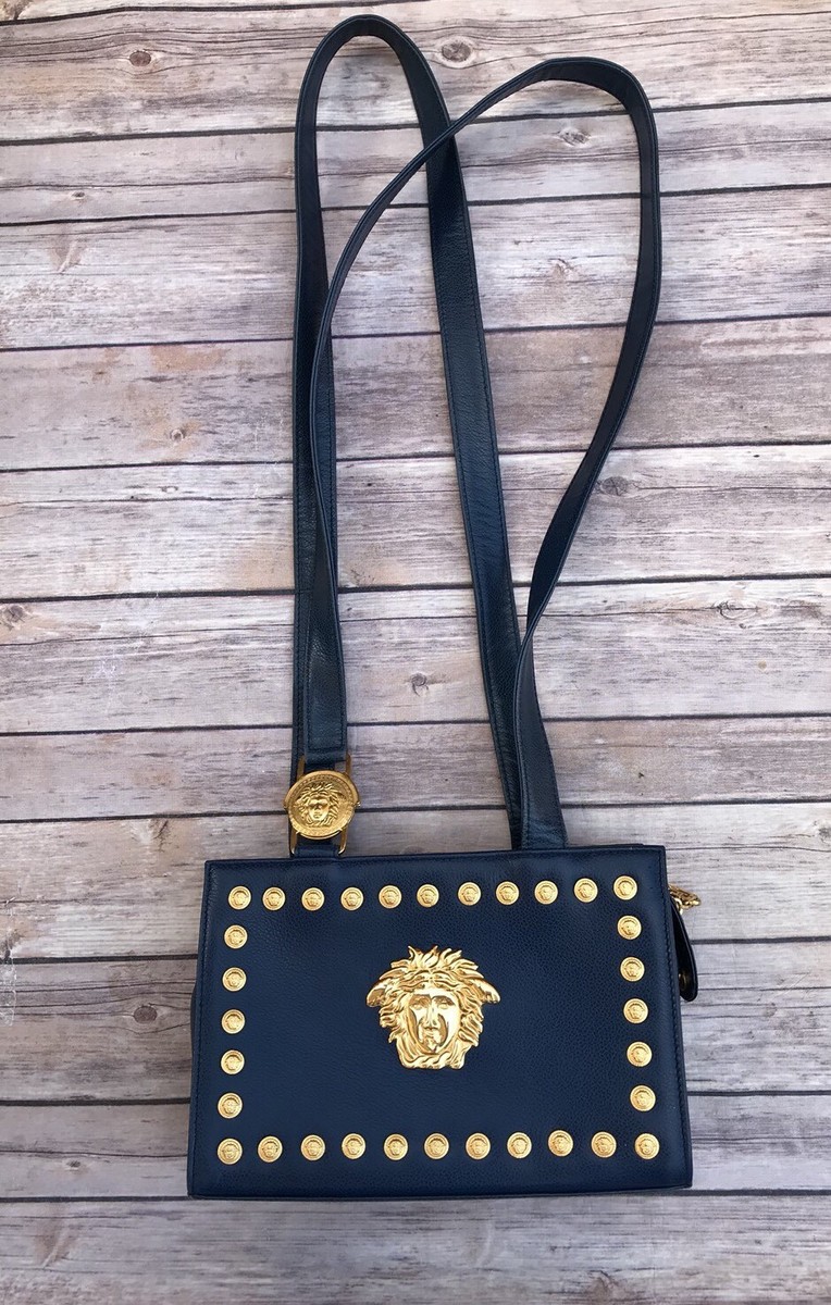 Gianni Versace Vintage leather Medusa Medallions Purse Blue Gianni Versace Vintage leather Medusa Medallions Purse Blue