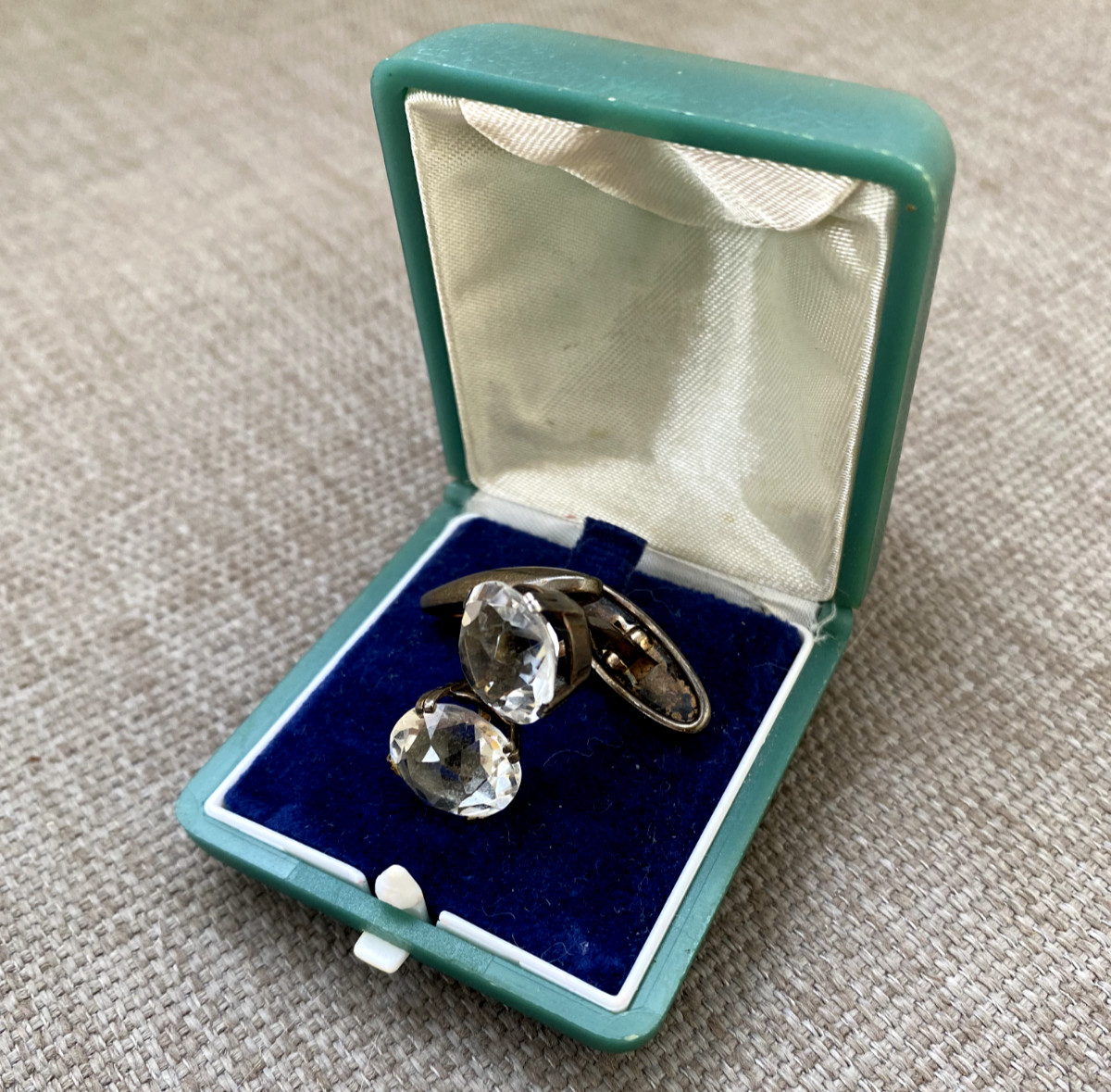 Large Rock Crystal Cufflinks Solid Silver 875 sta… - image 1