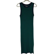 Banana Republic Medium Sweater Knit Dress Long Sleeveless Striped Ribbed Green N
