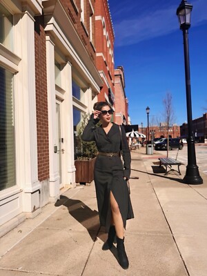 ZARA NWT $109 WOOL BLEND WRAP DRESS ZW COLLECTION DARK GRAY | 8570